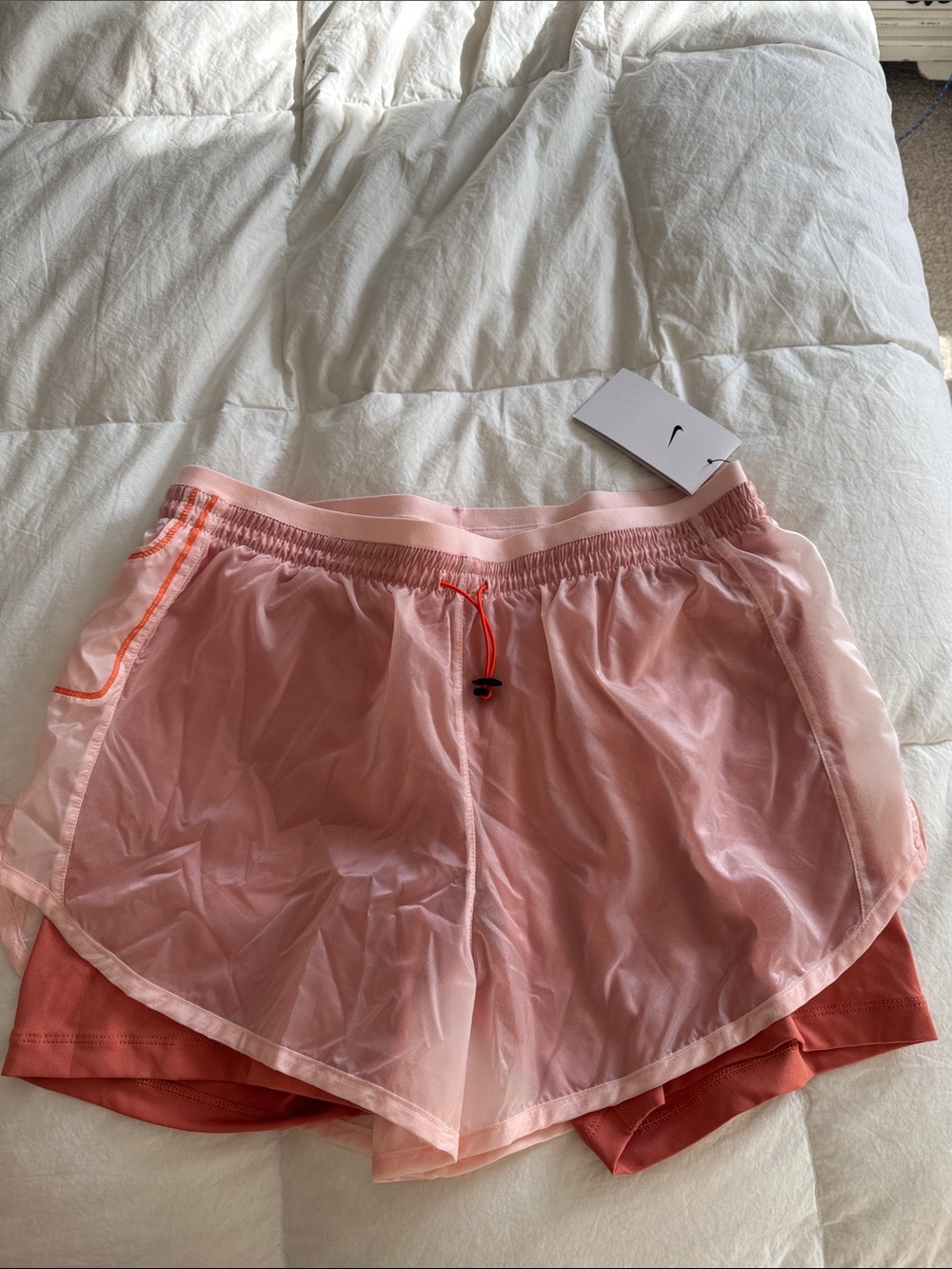 Nike Women's Pink Layered Running Shorts with Coral Undershort